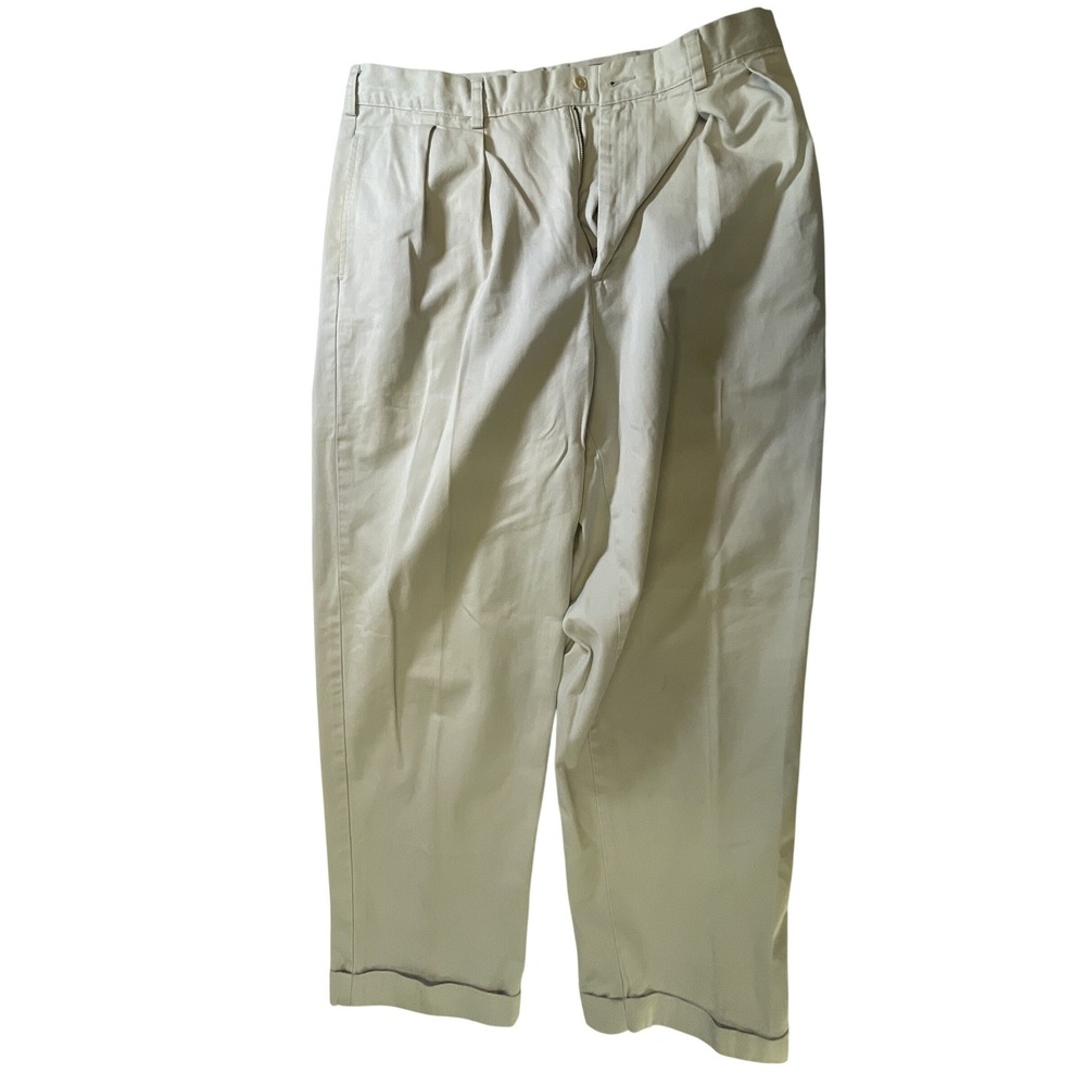 J.Crew Mens Classic Fit Pleated Chino Pants Stone Beige Khaki Cuffed‎ 36x30